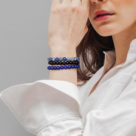 3PCS Sodalite Healing Crystal Natural Stone Beaded Stretch Bracelet for Women - Picture 2 of 6